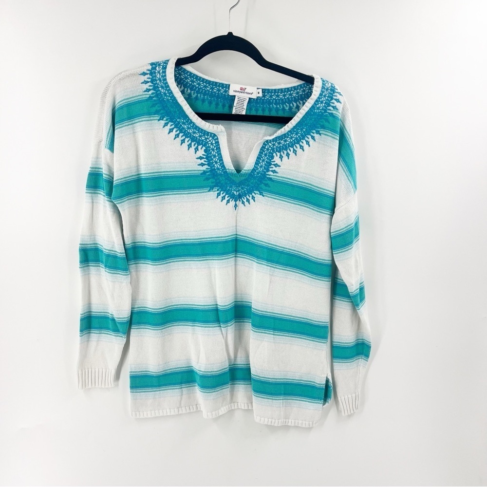 ✅ Vineyard Vines Embroidered Stripe Antigua Green Sweater Size MEDIUM